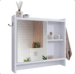 Armário Com Espelho Porta Gancho Para Toalha Banheiro Genova (Branco)