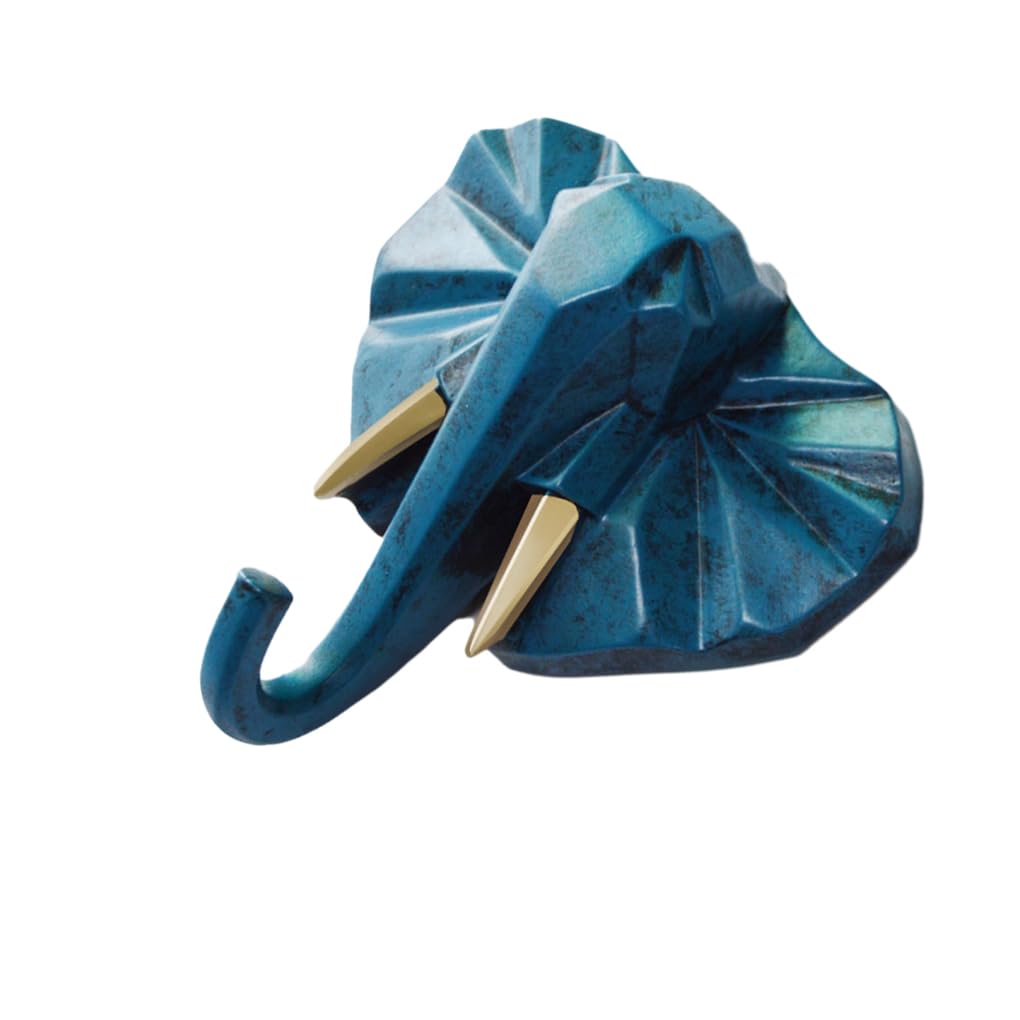 WOVEBIUS Animal Shape Coat Hook Made of Resin for Long-Lasting Not Easy to Wear. Easy to Install Animal Head Coat Hook Coat Hooks Retro Blue(Elephant)