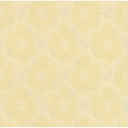 Schwere Satintapete 70 cm breit Ranken Barock Floral gelb