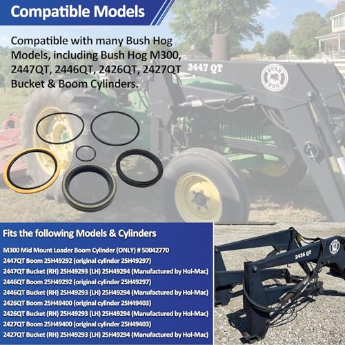 Image of REPLACEMENTKITS.COM Bush Hog Hydraulic Seal Replacement Kit | Compatible with Bush Hog M300, 2447QT, 2446QT, 2426QT, 2427QT Boom & Bucket Cylinders | Replaces Part 25H49328