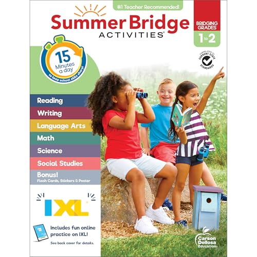 Image of Summer Bridge Activities 1st to 2nd Grade Workbook, Activity Book With Math, Language Arts, Reading Comprehension, Science, Social Studies, Writing, Fitness, Flash Cards, Stickers and More