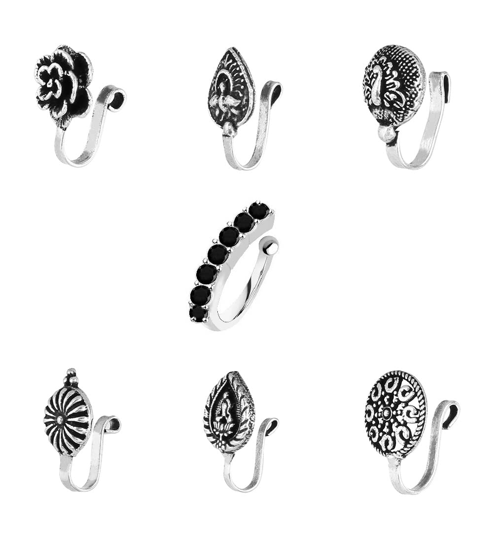 THANUS CRAFT Oxidized jewellery silver nose pin stud Non piercing Clip on Oxidised Black Metal nose ring for Girls & Ladies (B09XF55V6Z) Amazon Price History, Amazon Price Tracker