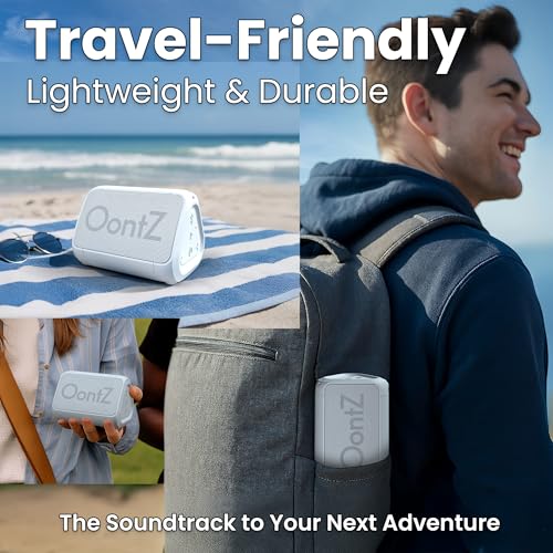 Image of OontZ Angle Solo Compact Bluetooth Speaker, 14-Hour Playtime, White | Compact 5W Bluetooth speaker with clear sound, 100-ft range, IPX5, mic, AUX Input and USB-C Charging Cable.