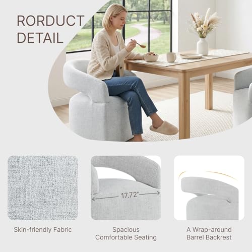 Image of KISLOT Upholstered Dining Chairs Set of 4, Modern Arm Kitchen & Dining Room Chairs with Hidden Casters, Linen Fabric Padded Rolling Chairs, Sturdy Wood Frame, 300 lbs Capacity, Light Grey
