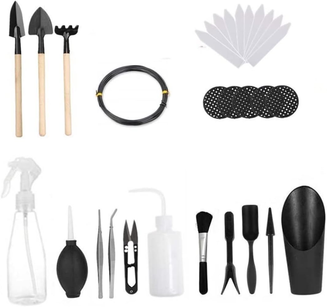 Herramientas Jardineria,Mini Set De Herramientas De JardíN, Conjunto De Herramientas De JardineríA, Kit De Herramientas De Bonsai De Trasplante Suculento Para Cuidado De La Planta De JardineríA(BALCK)