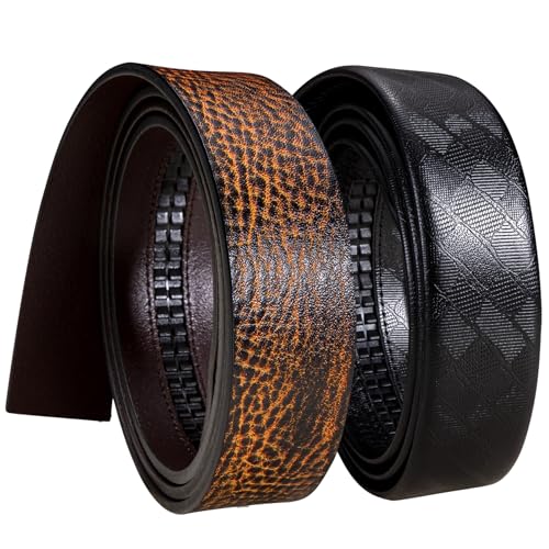 Barry.Wang Mens Ratchet Belt 2 Pack Buckle Gift Set Dress Belts Leather Slide Strap Automatic 1 3/8" Wedding Business4