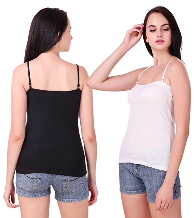 ok interprises Spaghetti Top Vest Top Camisole Tank Top Slip Sando Inner Wear Camis with Adjustable and Detachable Strap (Free 1 Pair Transparent Strap) Pack of 2-picture-38