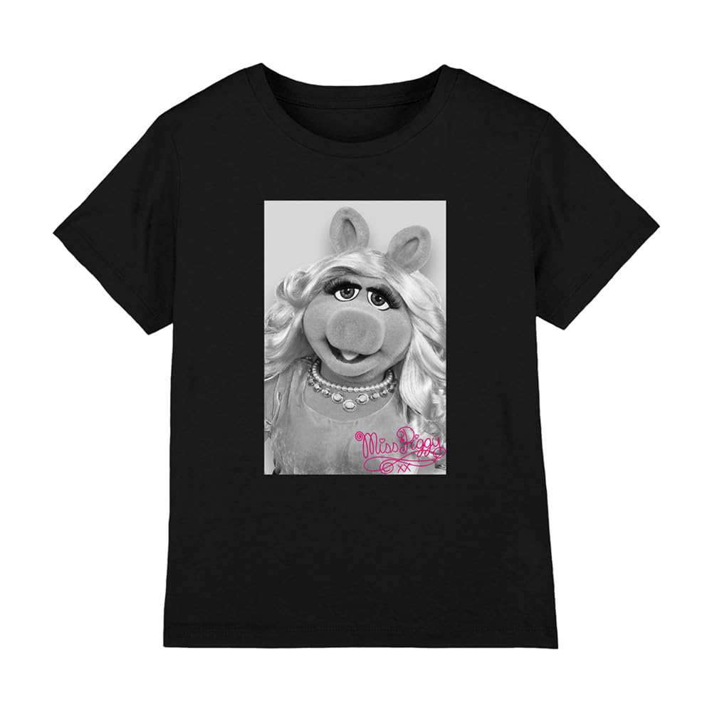 Muppets Disney The Miss Piggy Signature Kids T-Shirt, Black, 7-8Y