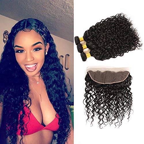 Water Wave Bundles with Frontal 100 Brazilian Human Hair Ear to Ear Closure 13x4 Grade 7A Unprocessed Virgin Hair Extensions Long Weave 22 24 26+20 Inch