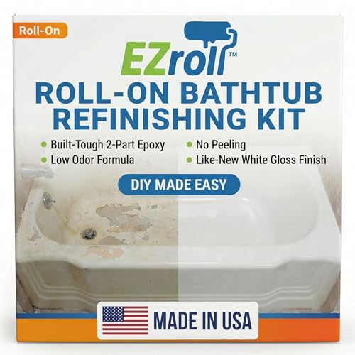 Bathtub Refinishing Kit Tub and Tile Paint White Low Odor Bath Paint Long-Lasting Durable Tub Paint Kit for All Bathtubs Tiles Sinks and Showers Easy Roll-On DIY Tub Coating Made in USA