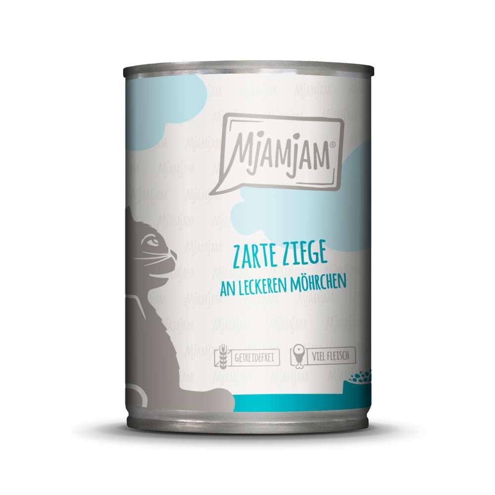 MjAMjAM - premium wet food for cats - tender goat with delicious carrots, pack of 6 (6 x 400 g), grain-free with extra meat