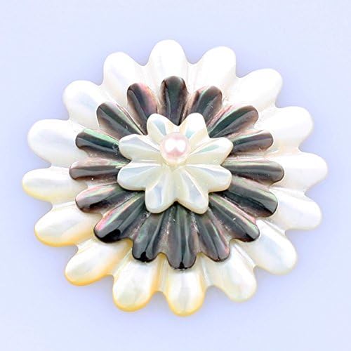 Mother of Pearl White Green Sunflower Design Shell Brooch Pin Pendant