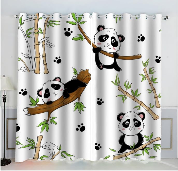 Rideaux Panda Bambou Chambre pour Adultes Animaux De Dessin Animé Rideau Occultant Chambre Fille Garcon Rideaux Chambre Ado Isolation Thermique et Réduction du Bruit Rideau （200x200 cm）