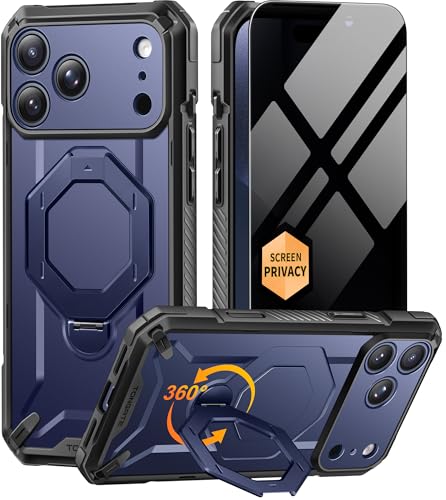 Coque iPhone 17 Pro Max antichoc avec anneau magnétique et protège caméra bleu