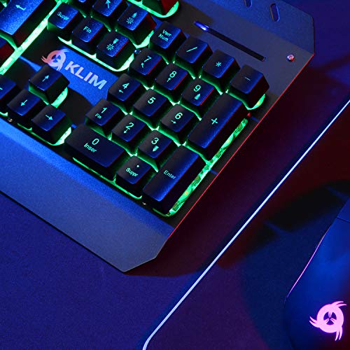 KLIM Lightning – Novinka – hybridní polo mechanická klávesnice QWERTZ německá + sedm různých barev + - – kovová struktura – Gamer Gaming Klávesnice pro hraní her PC Windows, Mac