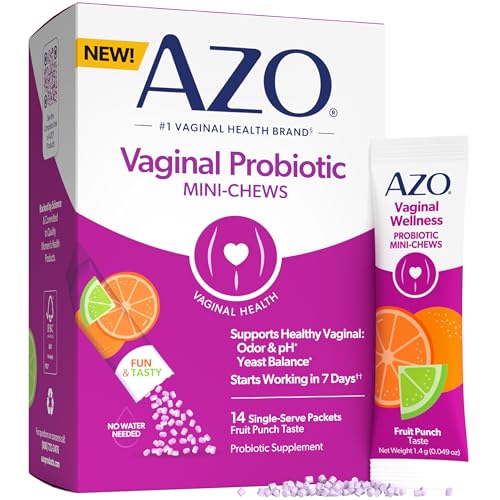 AZO Vaginal Probiotic Mini-Chews for Women Supports Healthy Vaginal Odor Healthy Vaginal Flora Yeast Balance and pH* Delicious Fruit Punch Taste 14 Count
