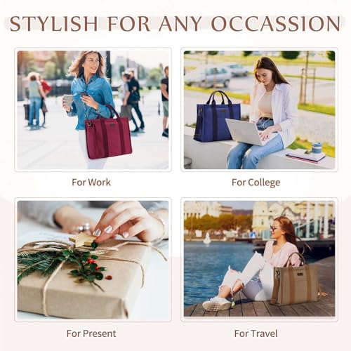 Image of VASCHY Canvas Tote bag, Casual Reusable Work Totes for Women Teachers with Zippers Pockets Crossbody Shoulder Bag Purse