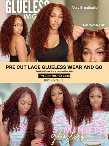 Image of Sunber Bye Bye Knots Glueless Lace Front Human Hair Wig Reddish Brown Curly