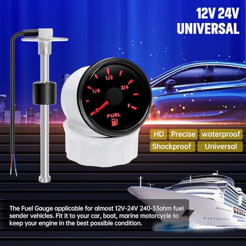 Image of ARTILAURA Fuel Sending Unit and Gauge Kit, 240-33ohms 11 inch (275mm) Boat Marine Fuel Tank Sender Stainless Steel Gas Sensor for Car Truck Vehicle (Black)