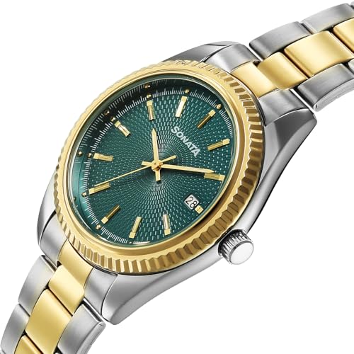 Image of Sonata Festive 2.0 Quartz Teal Round Dial Men's Watch | Stainless Steel Strap Material | Watches for Men Analog - 77198BM01