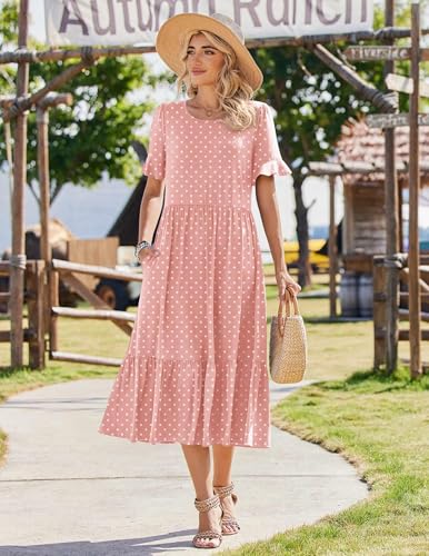 Image of Zeagoo Womens Summer Dresses 2026 Casual Midi Dress Flowy Sundress Ruffle Short Sleeve Tiered Dresses A Line Boho Dress
