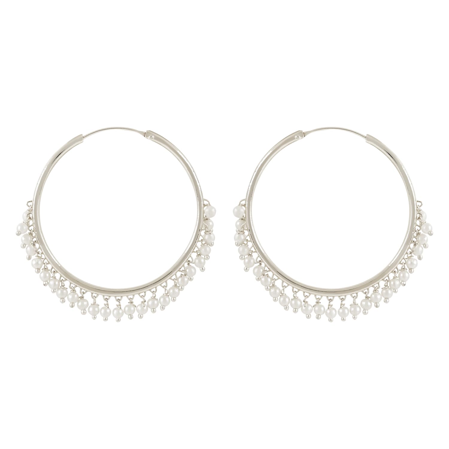 I Jewels Silver Plated Chandbali Hoop Earrings Handcrafted With Pearl For Women & Girls(E3128S) (B0C9J4MHS3) Amazon Price History, Amazon Price Tracker