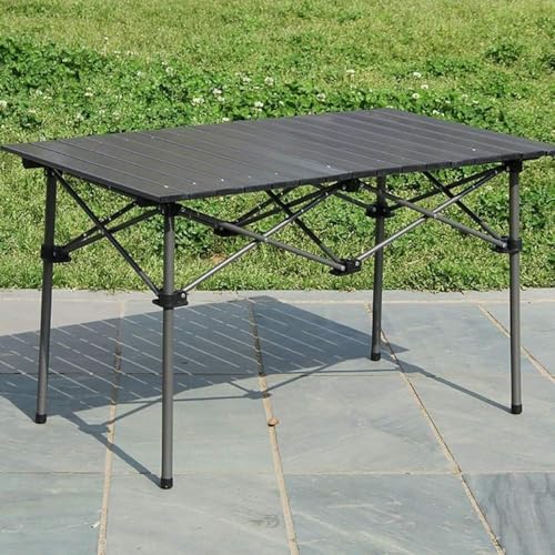 Image of Portable Folding Camping Table with Aluminum Slat Top, Heavy-Duty Steel Frame, Adjustable Stable Legs, Lightweight Outdoor Table for Camping, Picnic, BBQ, Travel & Garden Use