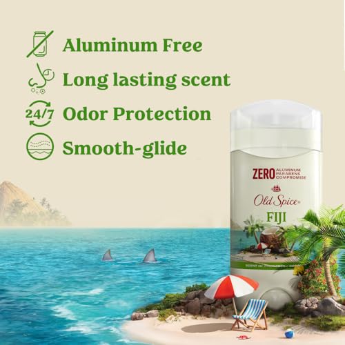 Image of Old Spice Aluminum Free Deodorant for Men, 24 /7 Lasting Freshness & Long Lasting Scent, 24 /7 Sweat & Odor Protection, Fiji with Palm Tree + Coconut Scent, 3.0 oz (Pack of 12)