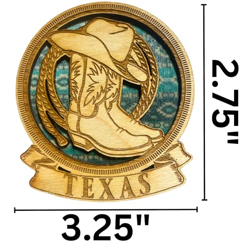 Imán de madera Texas con botas, sombrero y lazo, 3.25 x 2.75 in miniatura 3