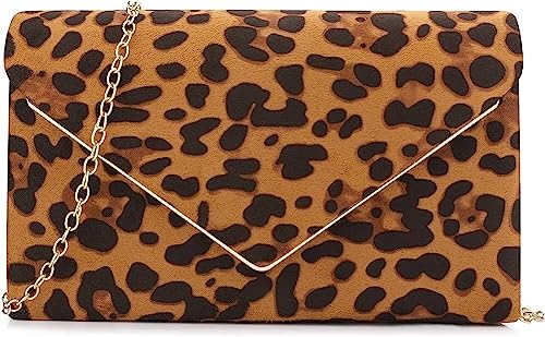 BBjinronjy Bolso de noche y fiesta para mujer para bodas, cócteles y bailes estudiantiles, bolso de hombro de piel sintética acolchada con cadena desmontable, Leopardo, M