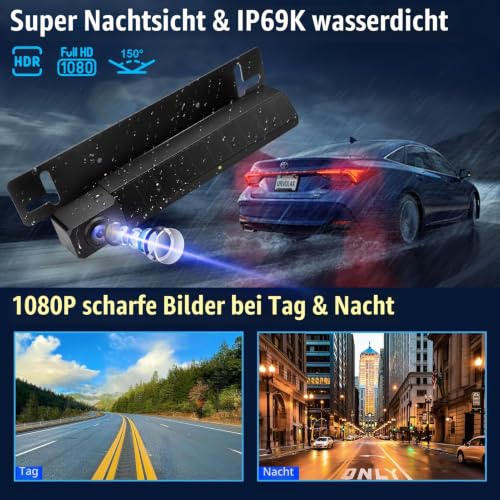 URVOLAX Solar Rückfahrkamera Kabellos mit 5 Zoll Monitor, 1080P DIY Installation Auto...