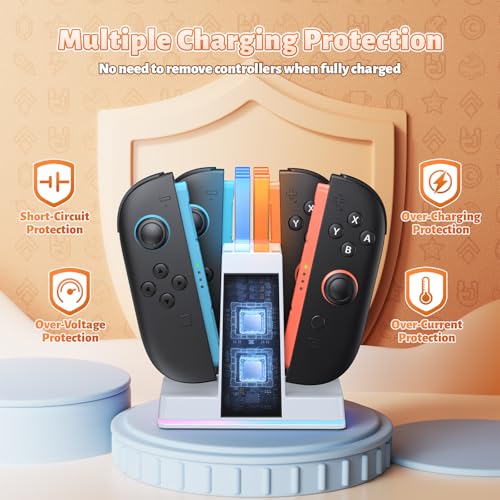 Image of FASTSNAIL Switch 2 Controller Charger Dock for Nintendo Switch 2 for JoyCon | 4-in-1 Fast Switch 2 Joypad Charging Dock Station, 9 RGB Light, Dual-Direction Magnetic Stand for Joycon 2 Accessories, White