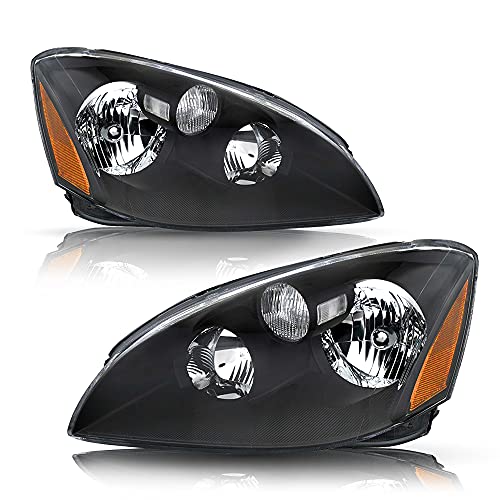 BRYGHT Headlight Assembly Replacement for 2005 2006 Nissan Altima Passenger and Driver Side Black Housing with Amber Reflector