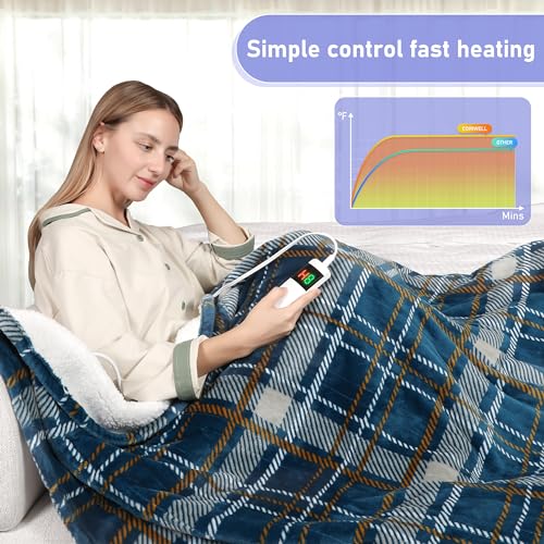Image of Heated Blanket Electric Twin, Soft Flannel Heating Blanket with 8 Hours Auto Off 10 Fast Heating Levels Machine Washable Sherpa Heated Blanket with Overheating Protection