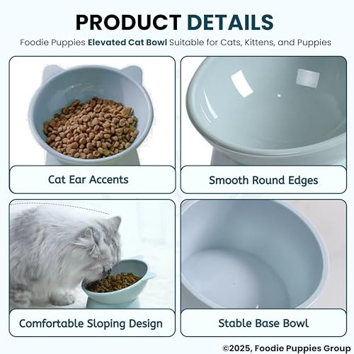 Image of Foodie Puppies Elevated Cat Bowl Feeder Food Water Feeder Bowl for Cats, Kittens & Puppies | Persian Cat Food Bowl Tilted Raised Bowl Anti Vomiting 15 Slanted Bowl (Color May Vary)