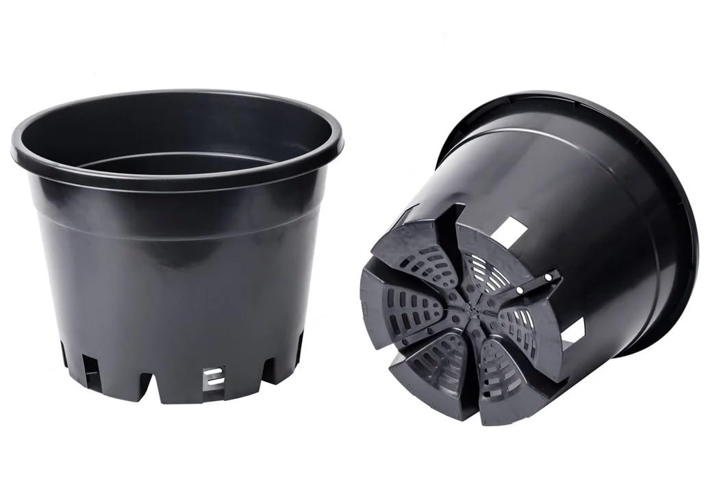 Muddy Hands Black Plastic Plant Pots - Ideal for Growing Blueberries - Outdoor Garden Round Nursery Seed Planters (5, 35 Litre)