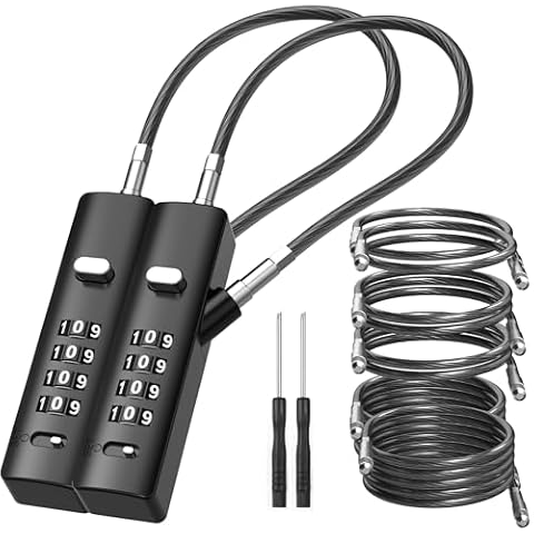 I-EASYDWW 4-Digit Combination Cable Luggage Lock with 3 Interchangeable Steel Cables (9"/24"/47") – for Bike, Backpack, Gym, Cabinet, Gate (Black, 2 Pack) Cover