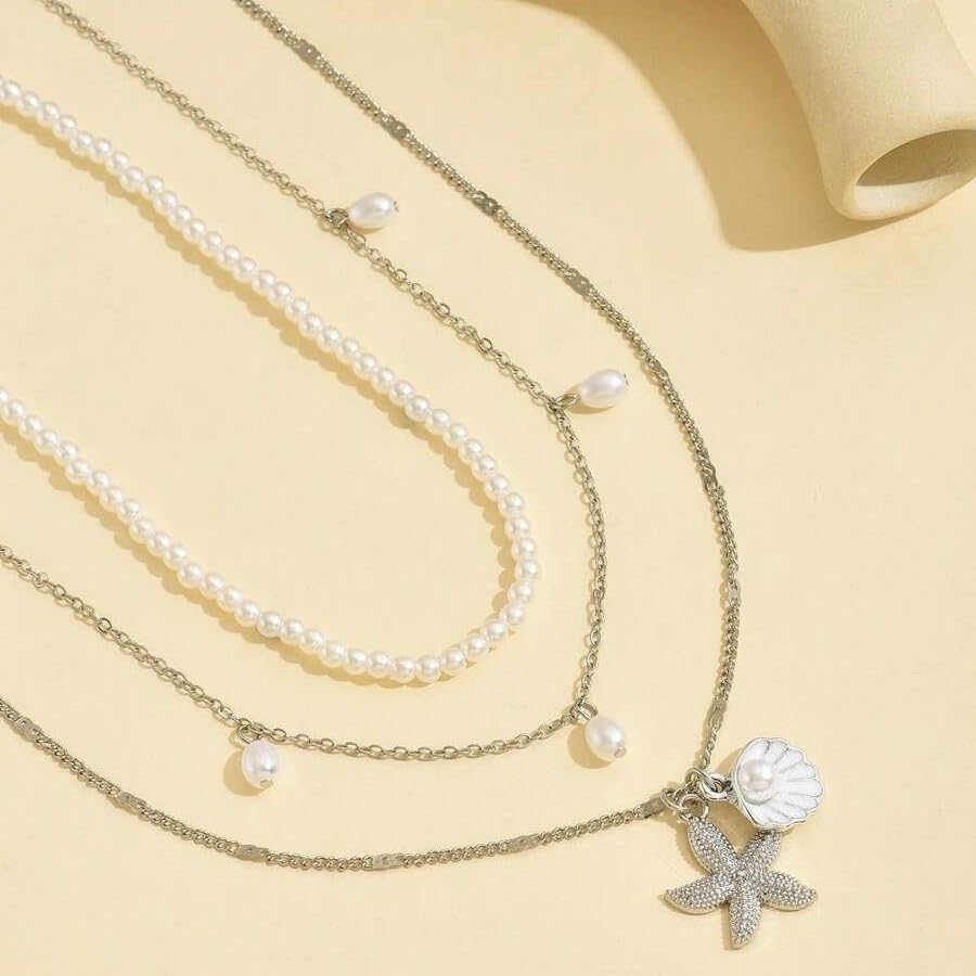 Starfish Necklace Gold Beach Jewelry for Women Pearl Seashell Necklace Cowrie Shell Beach Necklaces Ocean Summer Starfish Jewelry3