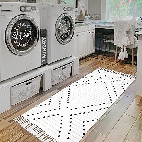Ojia Boho Rug Runner 2.3X 5.3Ft, Machine Washable Kitchen Runner Rug Hand Woven Cotton Laundry Room Rug With Tassel Tribal Hallway Runner Rug Tufted Boho Rugs For Bedroom Bathroom #TOP4