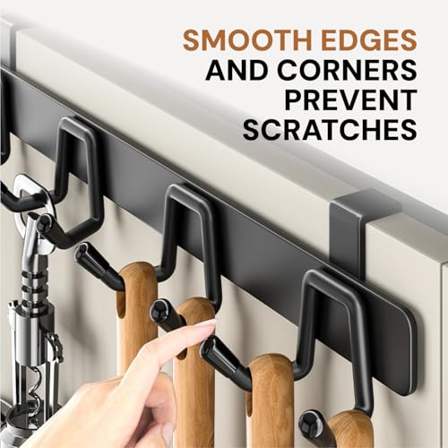 Image of amazon basics Door Hanging Hook Rail Strong, Carbon Steel Door Hook for Bathroom, Kitchen & Door, No Drill Hanging Hooks, Waterproof Rust Resistant, Black