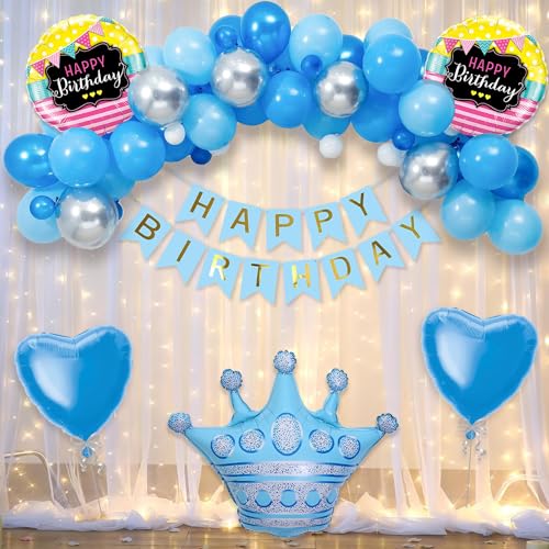 Image of Rozi Decoration Latex,Foil,Cardstock Prince Theme Birthday Decoration Items With Light Backdrop Set Of 40 Pcs Crown Theme Birthday Decorations|Prince 1St Birthday Decoration For Boys,Multicolor