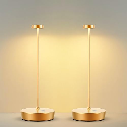 Paquete de 2 lámparas de mesa LED inalámbricas, lámparas de escritorio con batería recargable, 3 colores regulables, lámpara de mesa portátil para