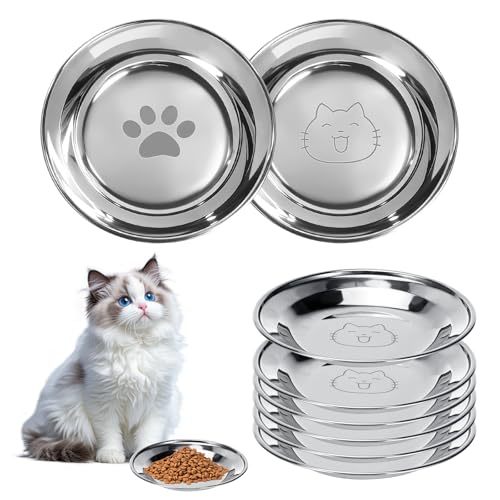 Alitree 6er-Pack Katzennapf,Katzennäpfe aus Edelstahl 304,Wassernapf,Futternapf,Katzennapf-Set, für Katzen, kleine Hunde flach, sturzsicher und leicht zu reinigen
