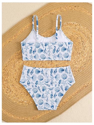 Girl's 2 Piece Bikini Set Seashell Printed Tankini Cute High Waisted Bathing Suits Spaghetti Strap Swimsuit2