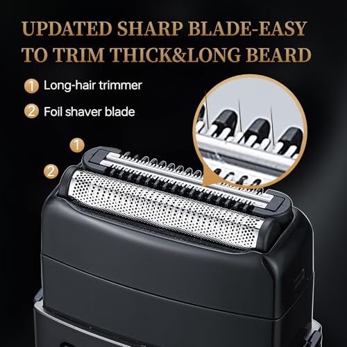 Image of Electric Foil Shavers for Men, Electric Razor for Men Face - 2 Floating Blades, IPX7 Waterproof, 3 Adjustable Gears, LCD Display, Type-C Rechargeable,Wet /Dry Foil Shaver for Travel & Home, Matte Black