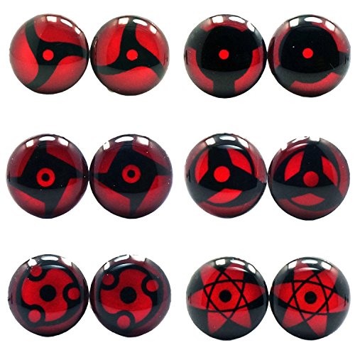 LilMents 6 Pairs Sharingan Eye Uchiha Unisex Mens Womens Stainless Steel Stud Earrings
