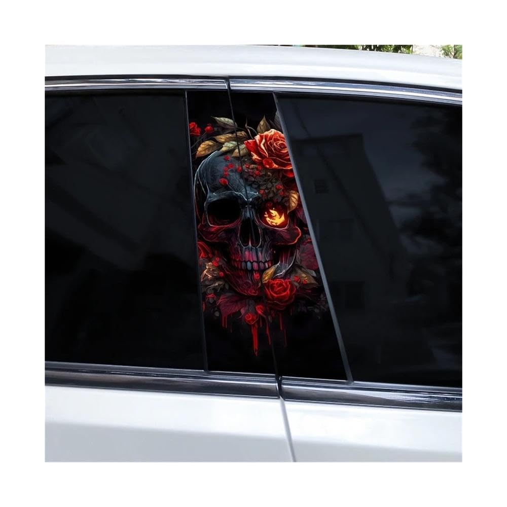 Bertdcx G 2Pcs Metal Skull Rose Car B-Pillar Waterproof Decal Diy Sticker Car Exterior Accessories Auto Parts(G)