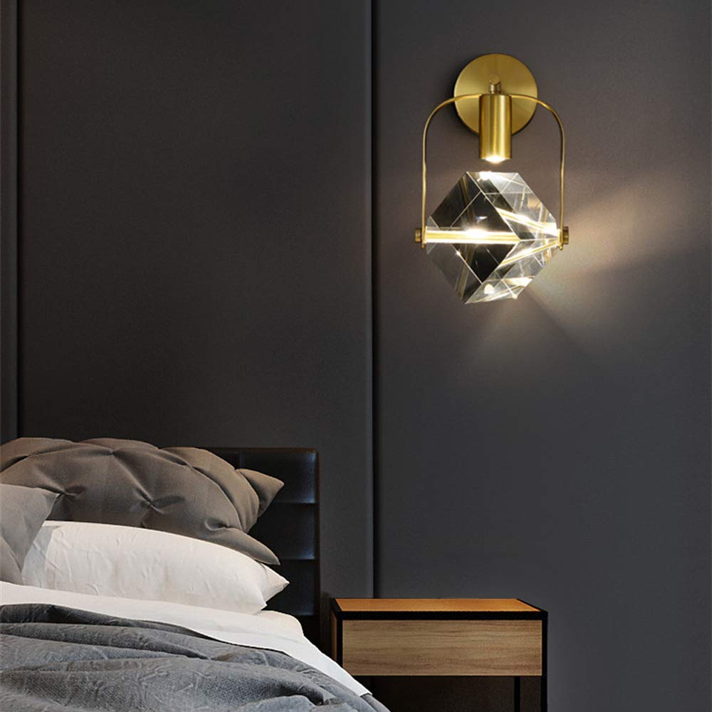 Lámpara de pared, lámpara de pared de Cristal de cobre con Luz cálida LED posmoderna, lámpara de pared de Ambiente sencillo nórdico para dormitorio, mesita de Noche, lámpara de pared de Fondo para TV