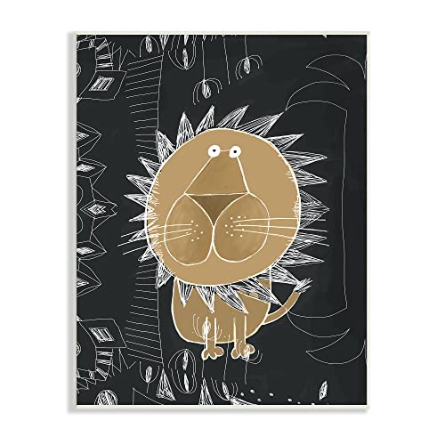 Stupell Industries Children's Abstract Lion Doodle Black White Pattern Wall Plaque, 10 x 15, Yellow