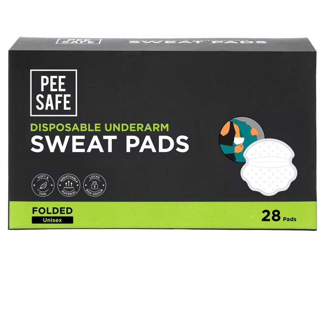 pee safe disposable underams sweat pads for women & men (7 pairs x 2) 28 pads | folded | prevents stains | absorbs sweat & unpleasant odour | breathable and deodorizing | self adhesive glue